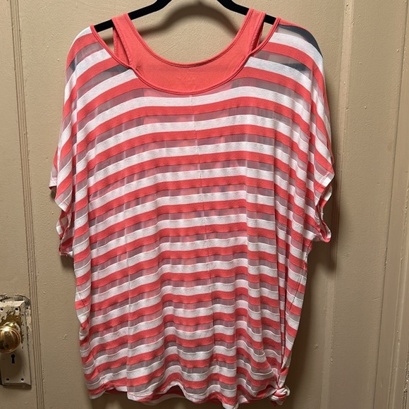 Lane Bryant Coral/salmon and White Striped Blouse - Picture 5 of 5